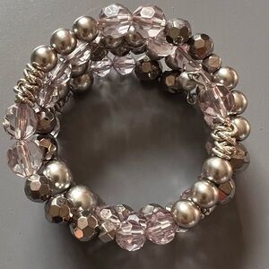 Elegant Silver and Pink Beaded Bracelet